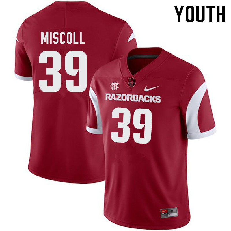 Youth #39 John Miscoll Arkansas Razorbacks College Football Jerseys-Cardinal